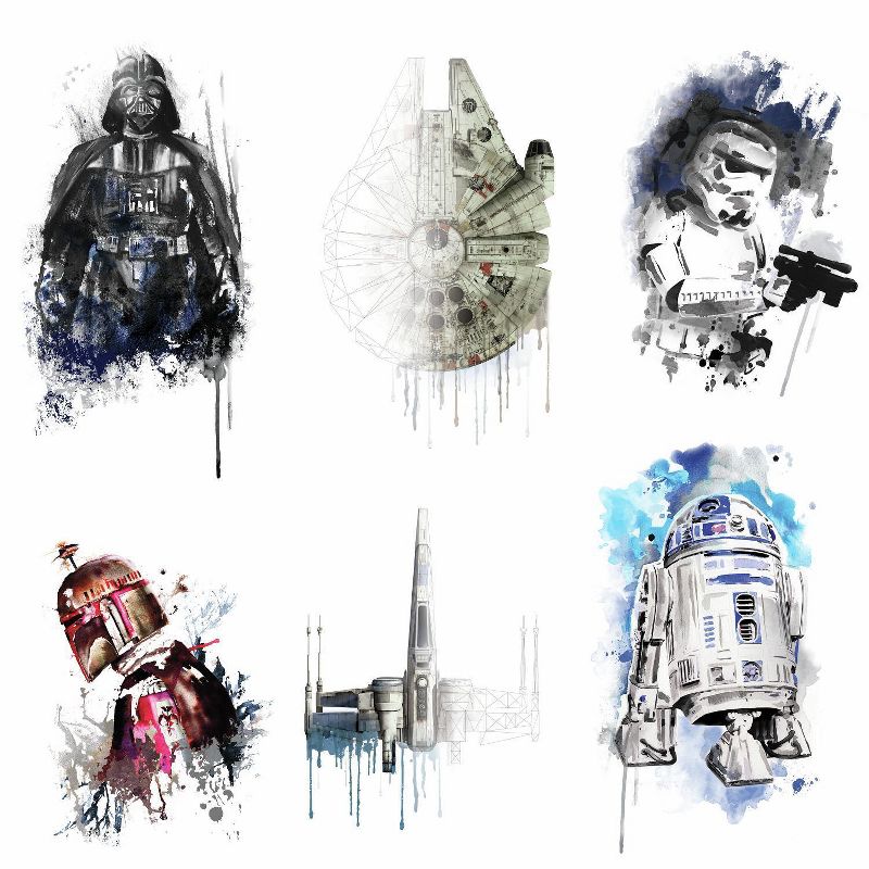 RoomMates Star Wars Iconic Watercolor Peel and Stick Kids&#39; Wall Decals 2 Sheets, 1 of 6