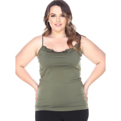 Women's Plus Size Lace Trim Tank Top - One Size Fits Most Plus - White Mark