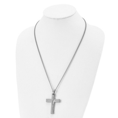 Chisel Stainless Steel Etched Isaiah 41:10 Prayer Cross Pendant on a 24" Curb Chain Necklace