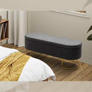 Nuria 49" Wide Modern Upholstered Flip Top Storage Bench with Golden Metal C-shaped Sled Legs for Living Room | ARTFUL LIVING DESIGN - 1 of 4