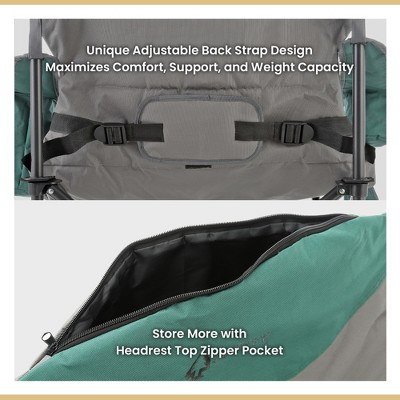 Green XXL Folding Padded Camping Chair with Cup Holder and Cooler