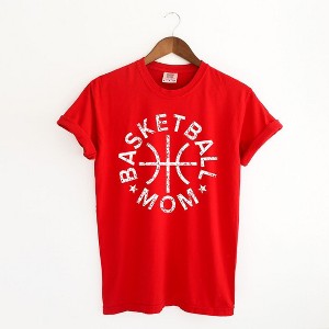 Simply Sage Market Women's Basketball Mom Distressed Short Sleeve Garment Dyed Tee - 1 of 2
