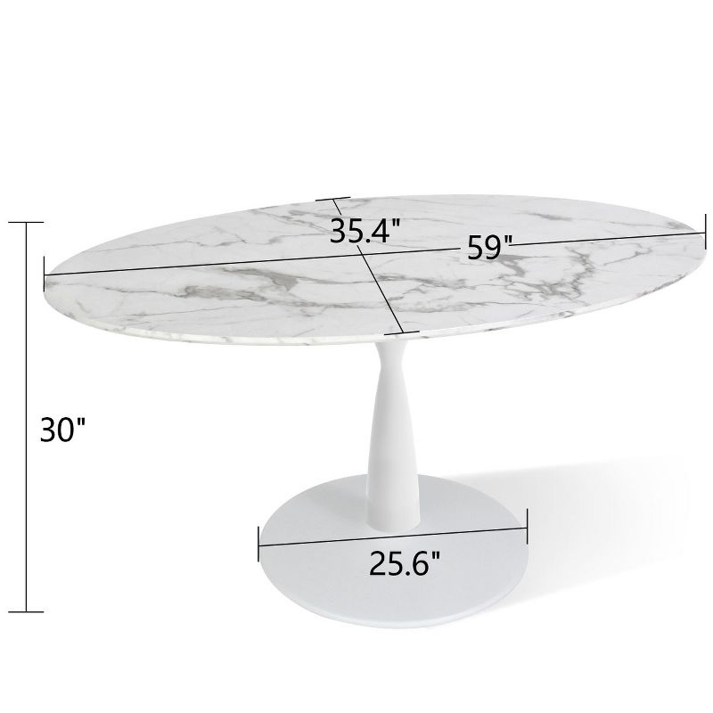 Harris 59'' Artificial Top Oval Dining Table With  Pedestal Base in White-The Pop Maison, 3 of 9