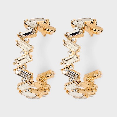 Cluster Baguette Stone Hoop Earrings - Gold