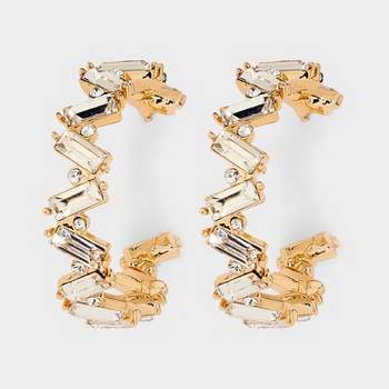 Cluster Baguette Stone Hoop Earrings - Gold