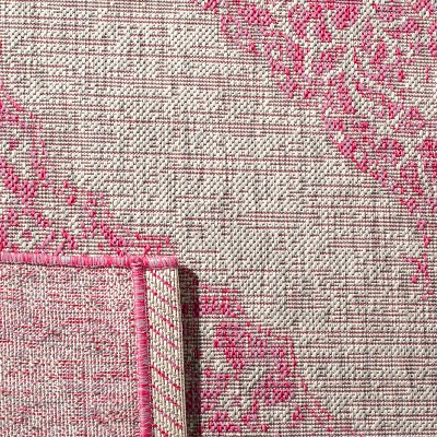 Light Grey and Fuchsia Square Synthetic Indoor/Outdoor Rug