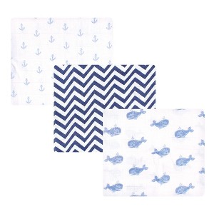 Hudson Baby Infant Boy Cotton Muslin Swaddle Blankets, Blue Whales, One Size - 1 of 4