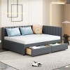 Full Size Upholstered Daybed with Storage Drawers and Backrest, Linen Sofa Bed for Bedroom or Guest Room-Baofuwish - 2 of 4