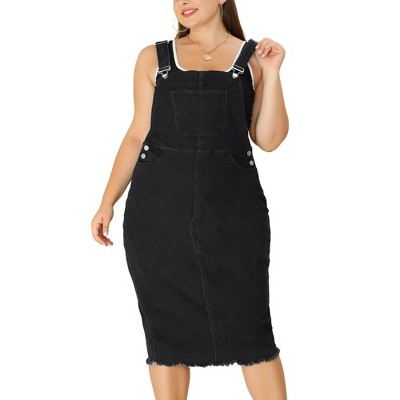 Unique Bargains Women's Plus Size Frayed Adjustable Strap Denim Dress 