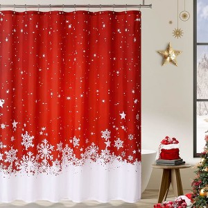 Christmas Shower Curtain, Red Snowflake Christmas Decorations Fabric Shower Curtains for Bathroom, 72x72 Inches - 1 of 4