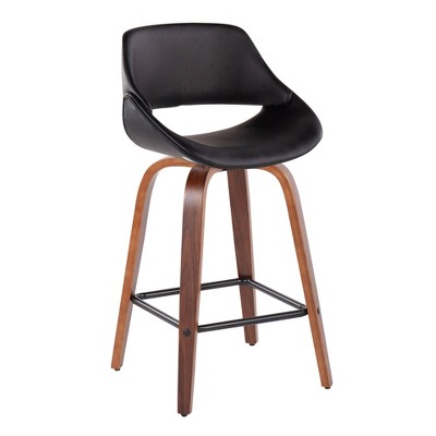 Flared Walnut Swivel Counter Stool with Black Upholstery, Set of 2