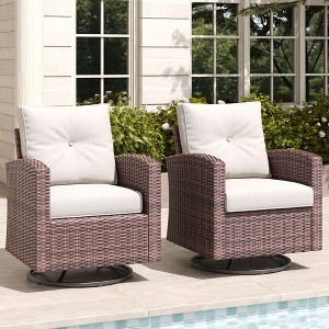 LayinSun Outdoor Swivel Rocker Chair Set Rattan Wicker Swivel Chairs Patio Bistro Set for Porch - 1 of 4