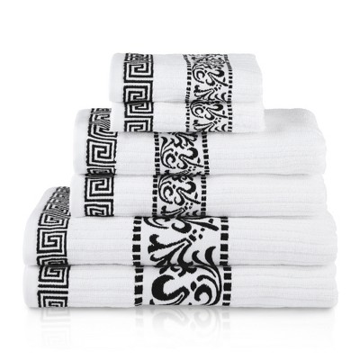 100% Cotton Medium Weight Floral Border Infinity Trim 8 Piece Assorted  Bathroom Towel Set, Black - Blue Nile Mills