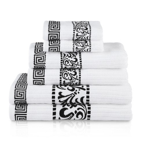 senya Black White Flower Hand Towel Ultra Soft Luxury Towels for Bathroom  30x15