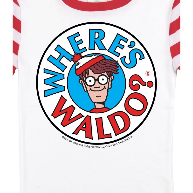 Where's Waldo Character Head Boy's Short Sleeve Shirt & Red & White Striped Sleep Pajama Pants Set, 3 of 5