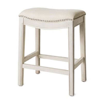 Angel Line Cambridge 24 in. Padded Saddle Counter Stool with Nailhead Trim Gray - Set of 2