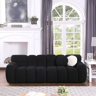 87"Cloud Couches,Boucle Sofa With Square Arms,Long Sofa,Lounge Sofa,3 Seat Sofa,Marshmallow Sofa With Wooden Frame,Soft Sofa Furniture-Cuddlewood