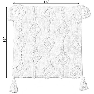 16" White Handwoven Cotton Throw Pillow with Tassels