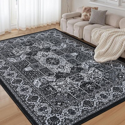 Modern Geometric Trellis Washable Area Rug - Non-Slip Low-Pile Indoor Carpet for Living Room, Bedroom, Dining Room & Office
