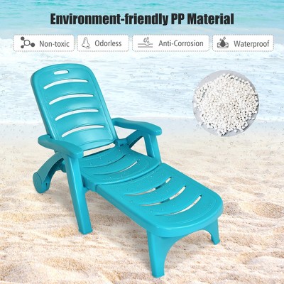 Turquoise Plastic Folding Chaise Lounge Chair Set with Adjustable Backrest