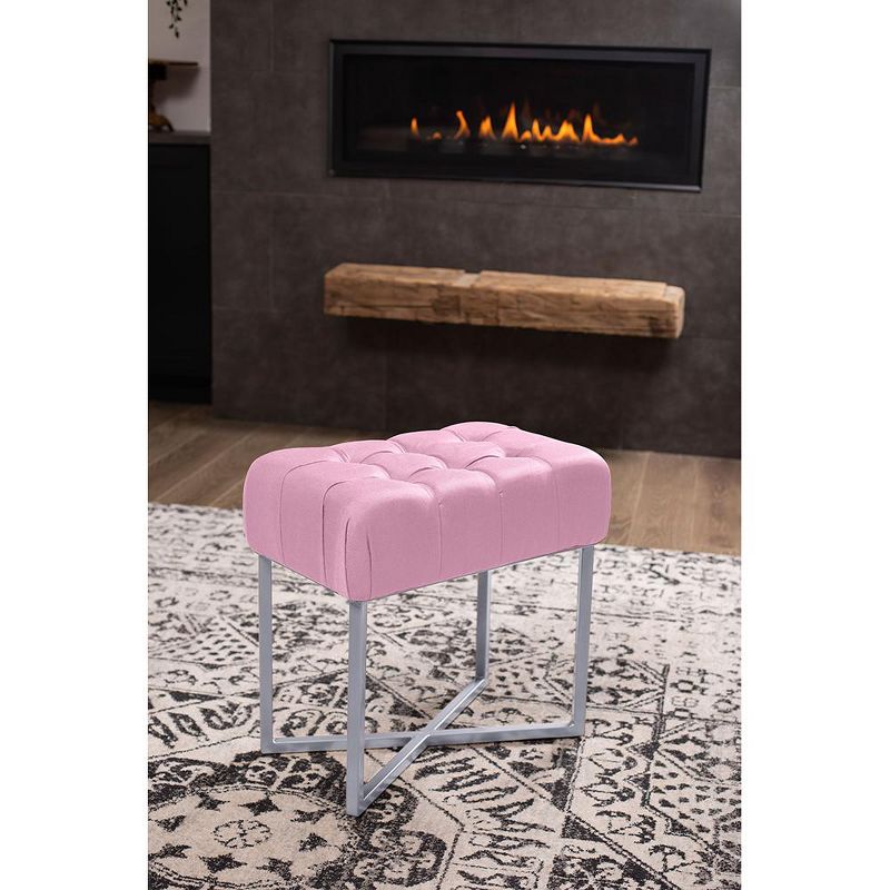 BirdRock Home Rectangular Tufted Pink Foot Stool Ottoman with Silver Legs, 4 of 6