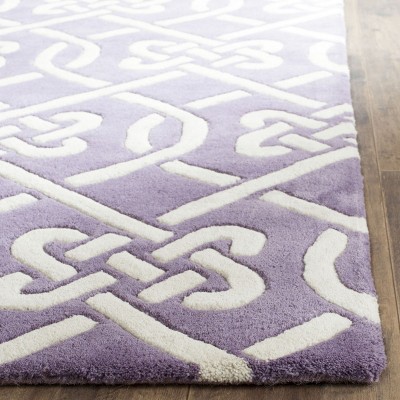 Ivory and Purple Hand-Tufted Wool 4' x 6' Area Rug