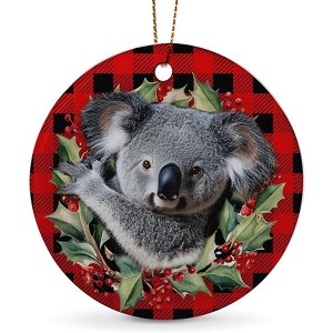 Lomsoe Koala Ceramic Christmas Ornament Red 2.85" Round Hanging Decor Christmas Gift Christmas Decor Christmas Tree Ornament - 1 of 1