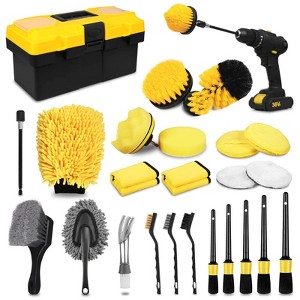 Aoibox 27Pcs Car Detailing Kit with Drill Brushes, Detailing Brushes, Wire Brushes, Wash Mitt, Wax Applicators, Towels,Polishing Pads for Car Cleaning - 1 of 4