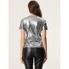 INSPIRE CHIC Women's Clubwear Short Sleeve Shiny Metallic Blouse - 3 of 4