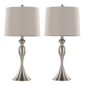 LumiSource (Set of 2) Ashland 27" Contemporary Metal Table Lamps Brushed Nickel with Light Gray Textured Linen Shade from Grandview Gallery - 1 of 4