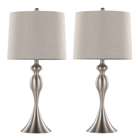 LumiSource (Set of 2) Ashland 27" Contemporary Metal Table Lamps Brushed Nickel with Light Gray Textured Linen Shade from Grandview Gallery - image 1 of 4