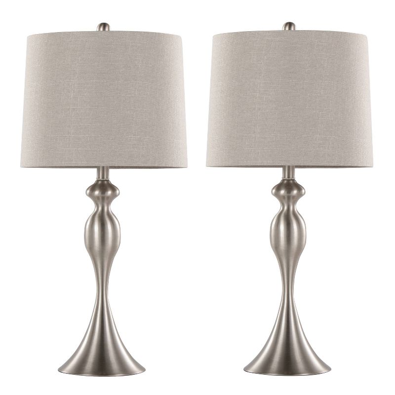 LumiSource (Set of 2) Ashland 27&#34; Contemporary Metal Table Lamps Brushed Nickel with Light Gray Textured Linen Shade from Grandview Gallery, 1 of 7
