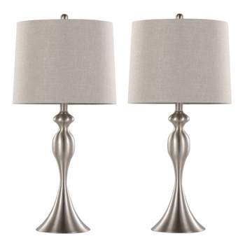 LumiSource (Set of 2) Ashland 27" Contemporary Metal Table Lamps Brushed Nickel with Light Gray Textured Linen Shade from Grandview Gallery