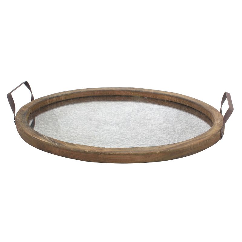 18.4&#34; x 14.2&#34; Rustic Oval Wood Tray with Distressed Mirror Base Brown - Stonebriar Collection, 1 of 13