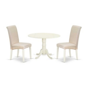 HomeStock 3-Piece Round Buttermilk and Cherry Finish Solid Wood Top Dining Table with 2-Parson Chairs with Drop Leaf - 1 of 4