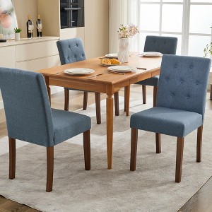 2 PCS Button Tufted Dining Chairs with Wood Legs & Padded Seats, Upholstered Fabric for Living Room Kitchen Furniture - 1 of 4