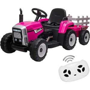 12V Kids Battery Powered Electric Tractor with Trailer, Ride On Car w/Remote Control, 7-LED Headlights, for Kids 3-6 Years - 1 of 4