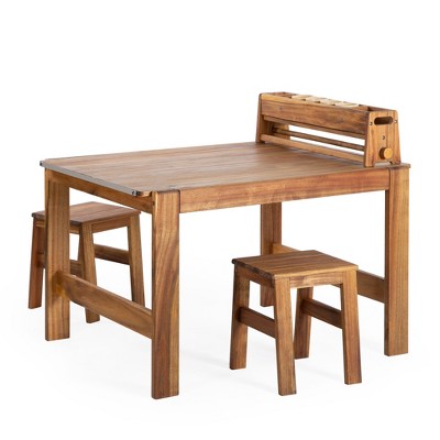Guidecraft Acadia Outdoor Art Table and Stool Set: Kids Acacia Wood Painting and Arts and Crafts Table with Mobile Storage Paper Roll and Paint Cups