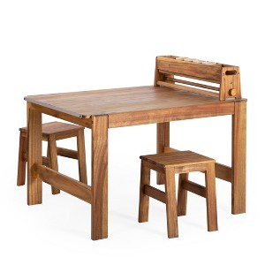 Guidecraft Acadia Outdoor Art Table and Stool Set: Kids Acacia Wood Painting and Arts and Crafts Table with Mobile Storage Paper Roll and Paint Cups - 1 of 4