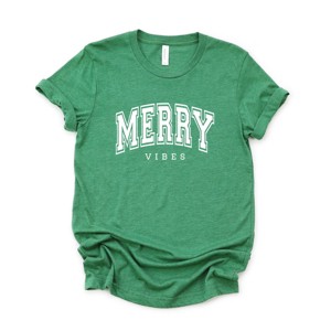Simply Sage Market Merry Vibes Varsity Thick Outline Short Sleeve Tee - M - Grass - 1 of 4