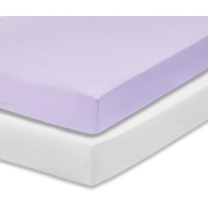Everyday Kids 2-Pack Crib Sheets, Soft Microfiber, White & Lavender, Fits 28x52in Standard Mattress, Breathable & Machine Washable Baby Nursery Sheets - 1 of 4