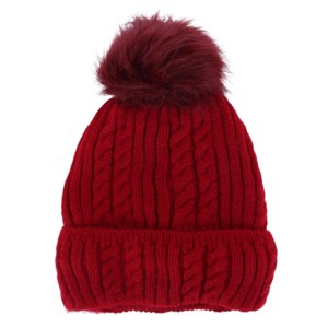 CTM Women's Knit Winter Beanie with Cuff and Synthetic Fur Pom - 1 of 4
