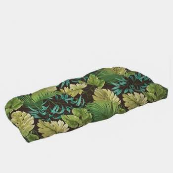 Outdoor Bench/Loveseat/Swing Cushion - Brown/Green Floral - Pillow Perfect