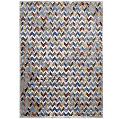 Modway Gemma Chevron Mosaic 5x8 Area Rug - Multicolored,  100% Polypropylene ,  Tight Low Pile Weave