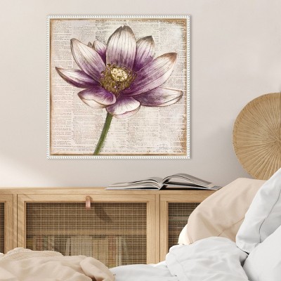 Purple Lotus Flower Beaded Framed Canvas Wall Art