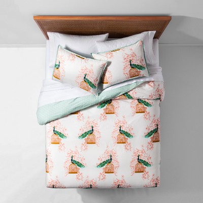 White Reversible Indo Peacock Duvet Cover Set (Twin/Twin XL) - Opalhouse™
