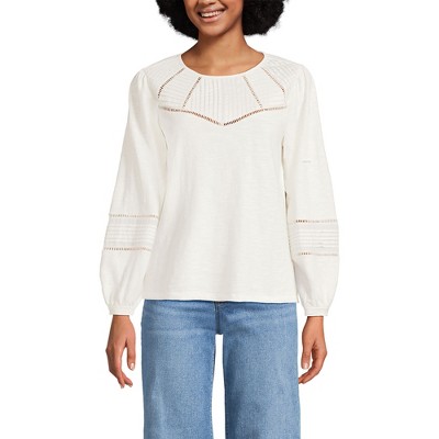 Lands' End Women's Long Sleeve Slub Pintuck Top