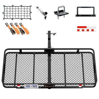 Mockins 60"x24"x6" Hitch Cargo Carrier Rack with Luggage Carrier Accessories - License Plate Bracket, Net, Straps, Hitch Lock & Stabilizer