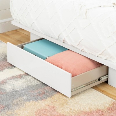 White Queen Platform Bed with Single Storage Drawer