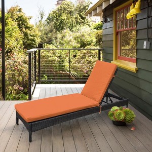 Gulches Adjustable Wicker Chaise Lounge Chair with Cushion, Patio Poolside Reclining Folding Backrest, Orange - 1 of 4